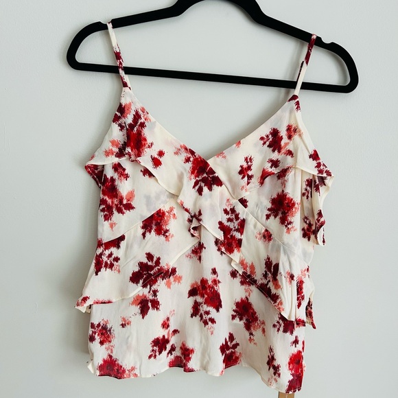 Reformation Floral V-Neck Ruffle Tank Top NWT Viscose Size Small - Picture 3 of 9